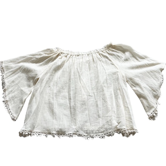 LOVE SHACK FANCY GAUZY SEMI SHEER TASSEL TRIM CREAM TOP BEACHY CHIC BOHO - Picture 2 of 10